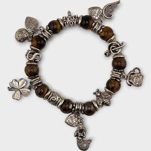 Tiger's Eye Silvertone Charm Bracelet